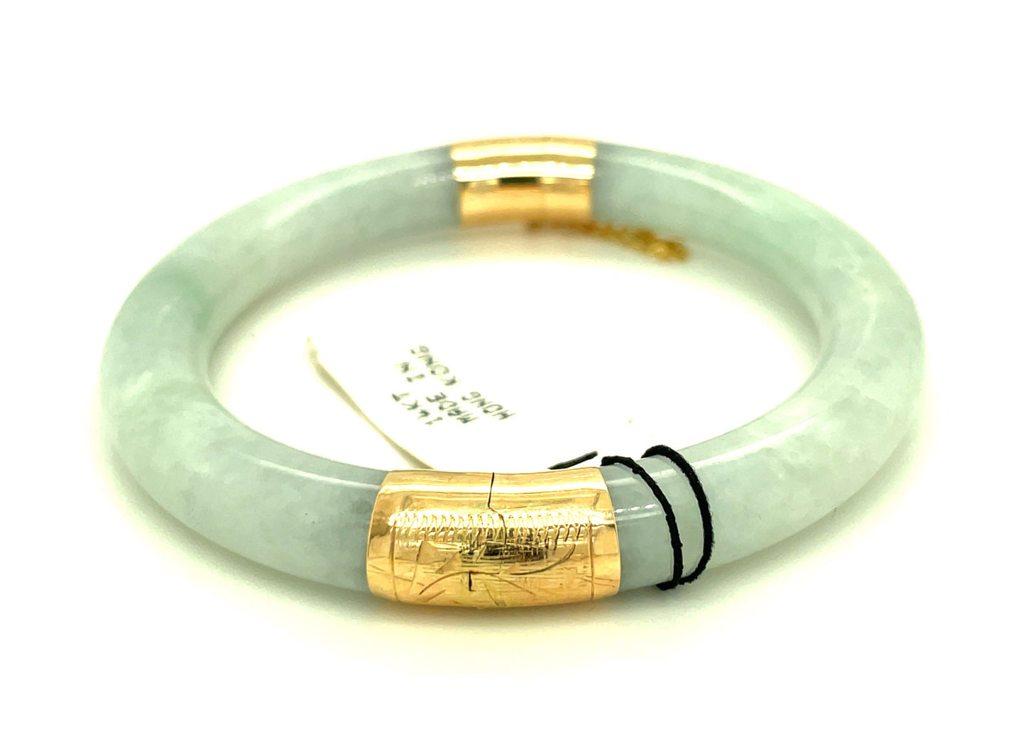 14k Yellow Gold and Jade Bangle Bracelet with Clasp