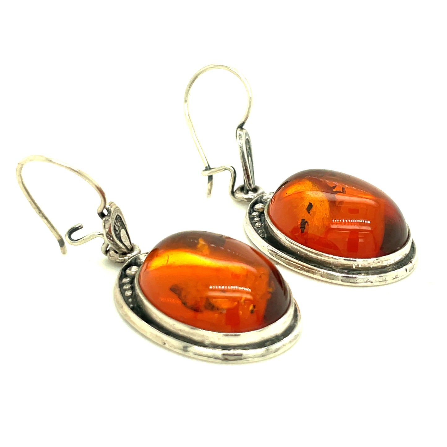 Vintage Sterling Silver and Amber Earrings