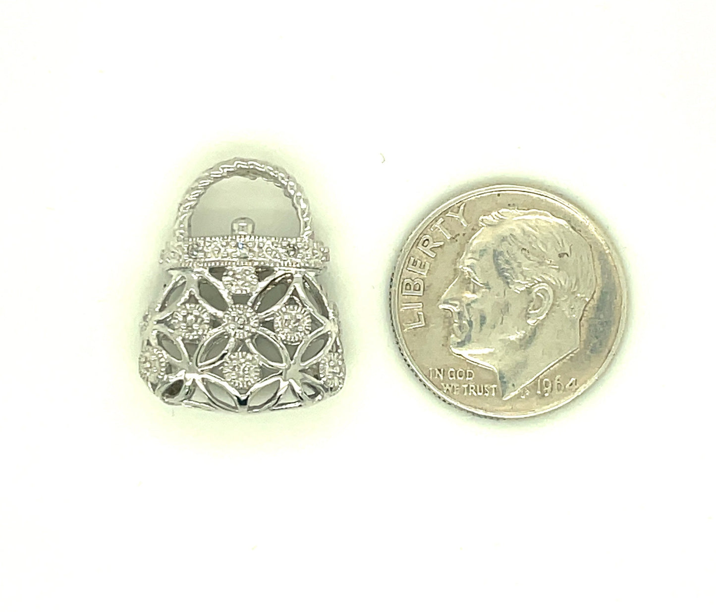 10k White Gold and Diamond Purse Pendant and Chain 18"