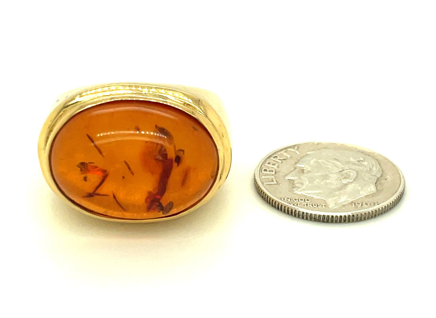 Vintage 18k Yellow Gold and Amber Ring Size 7 1/4