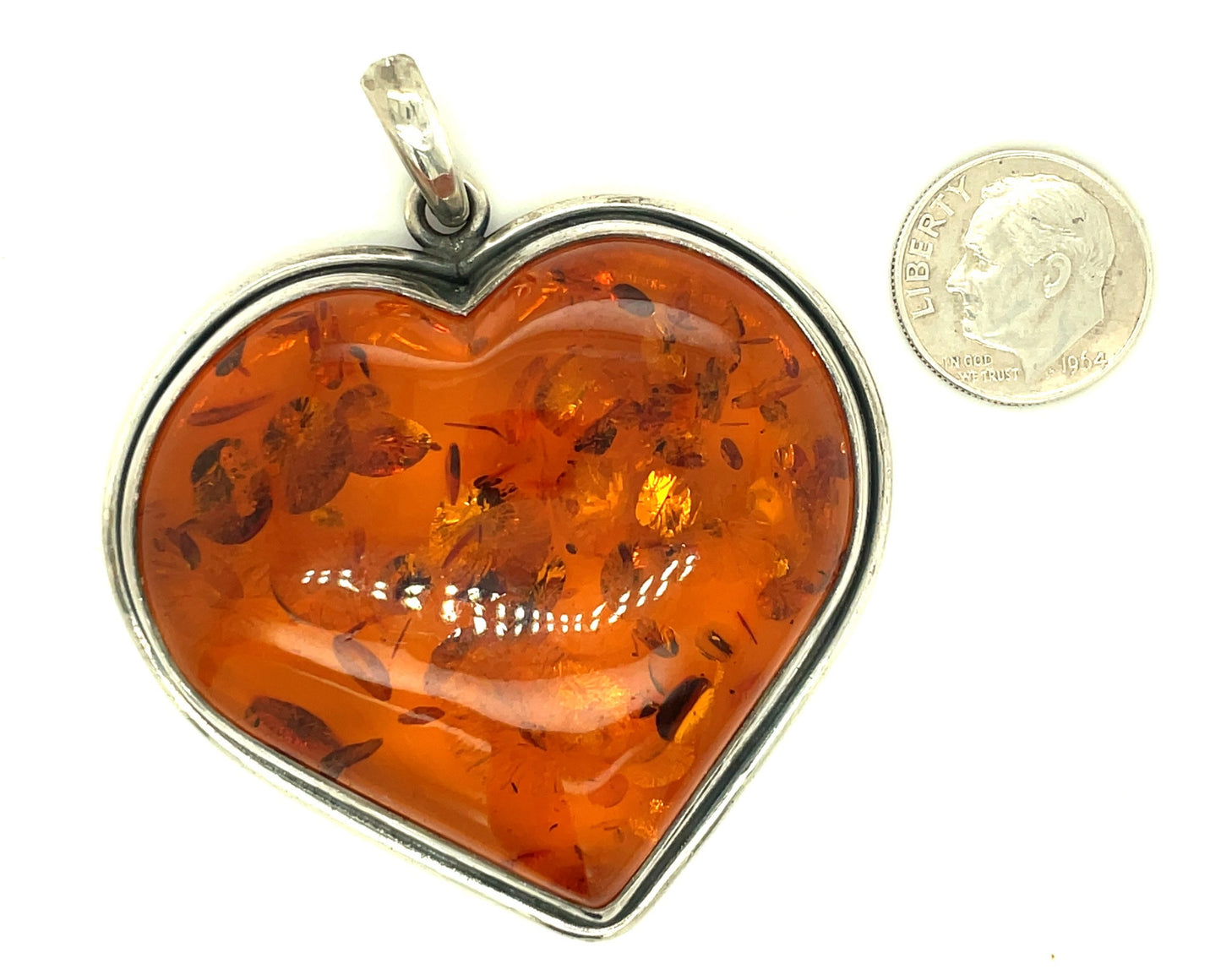 Vintage Sterling Silver and Amber Heart Pendant