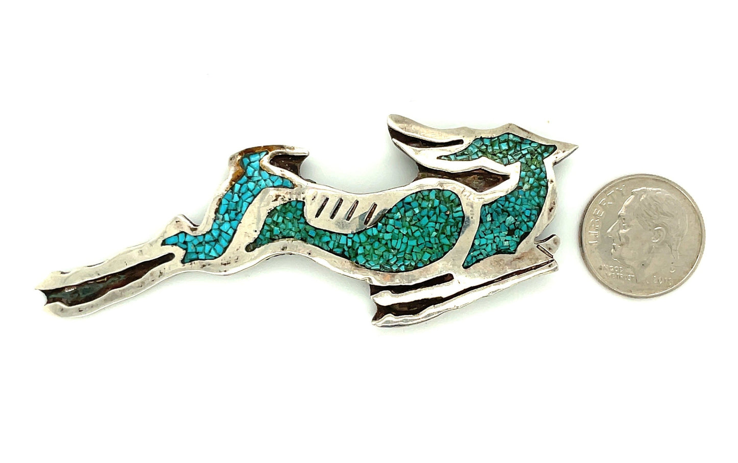 Vintage Sterling Silver and Turquoise Inlay Gazelle / Antelope Pin