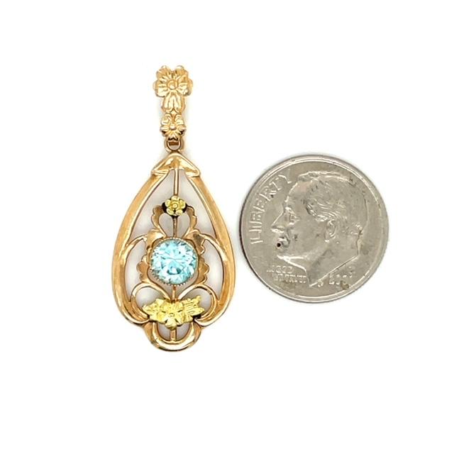 Vintage Old Style 10k Gold Blue Topaz Pendant