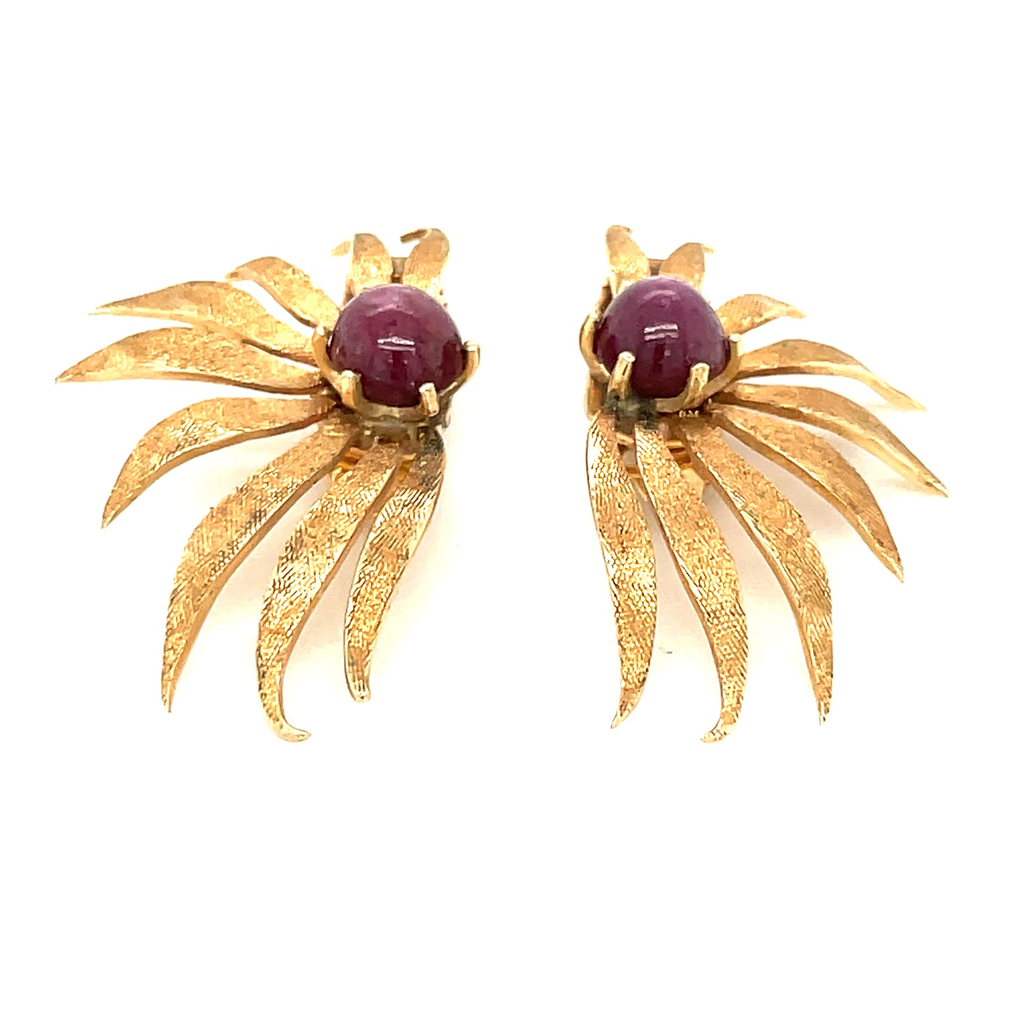Vintage 14k Yellow Gold and Star Ruby Clip on Earrings 9.7 grams