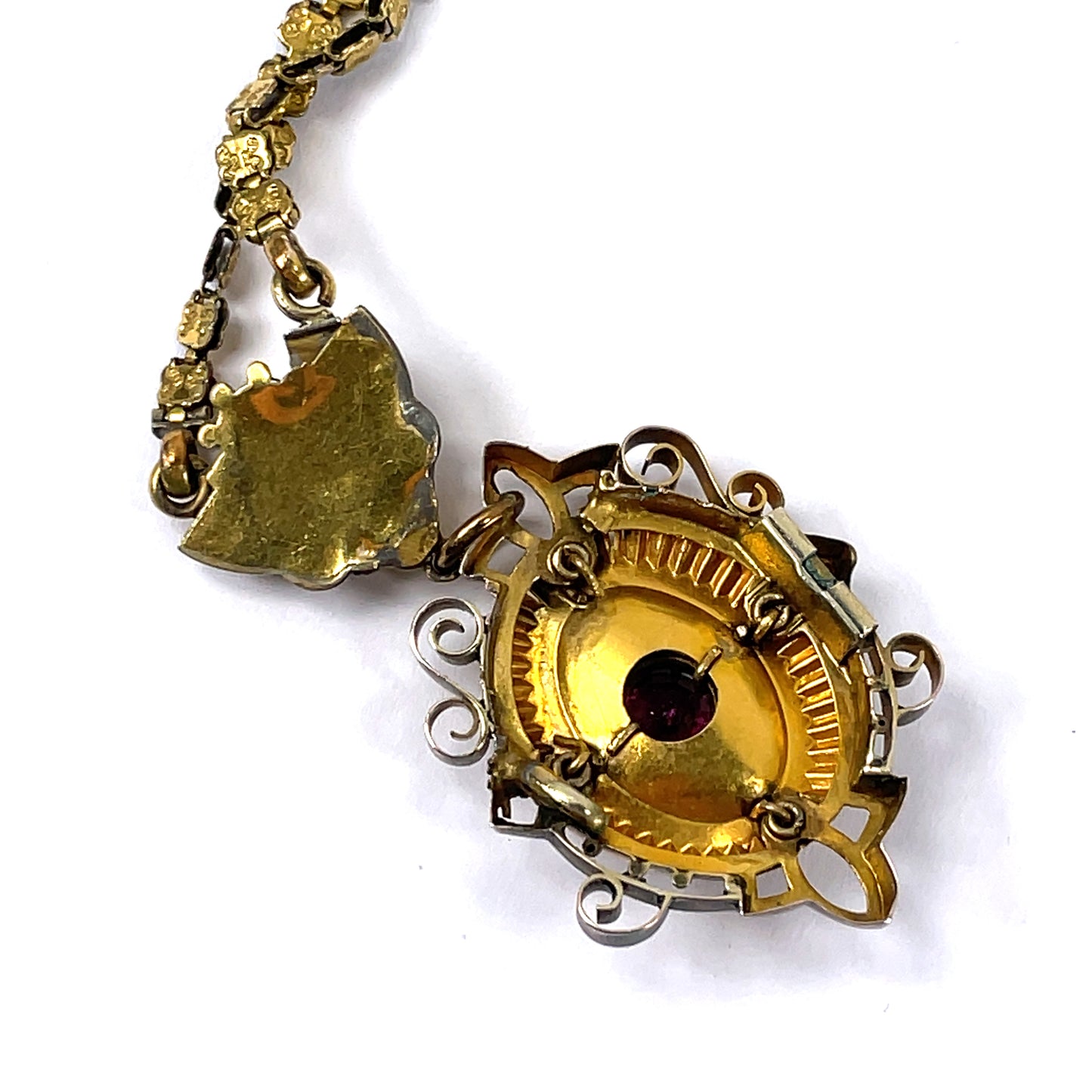 Victorian Gold Filled Bookchain Necklace Garnet Seed Pearl