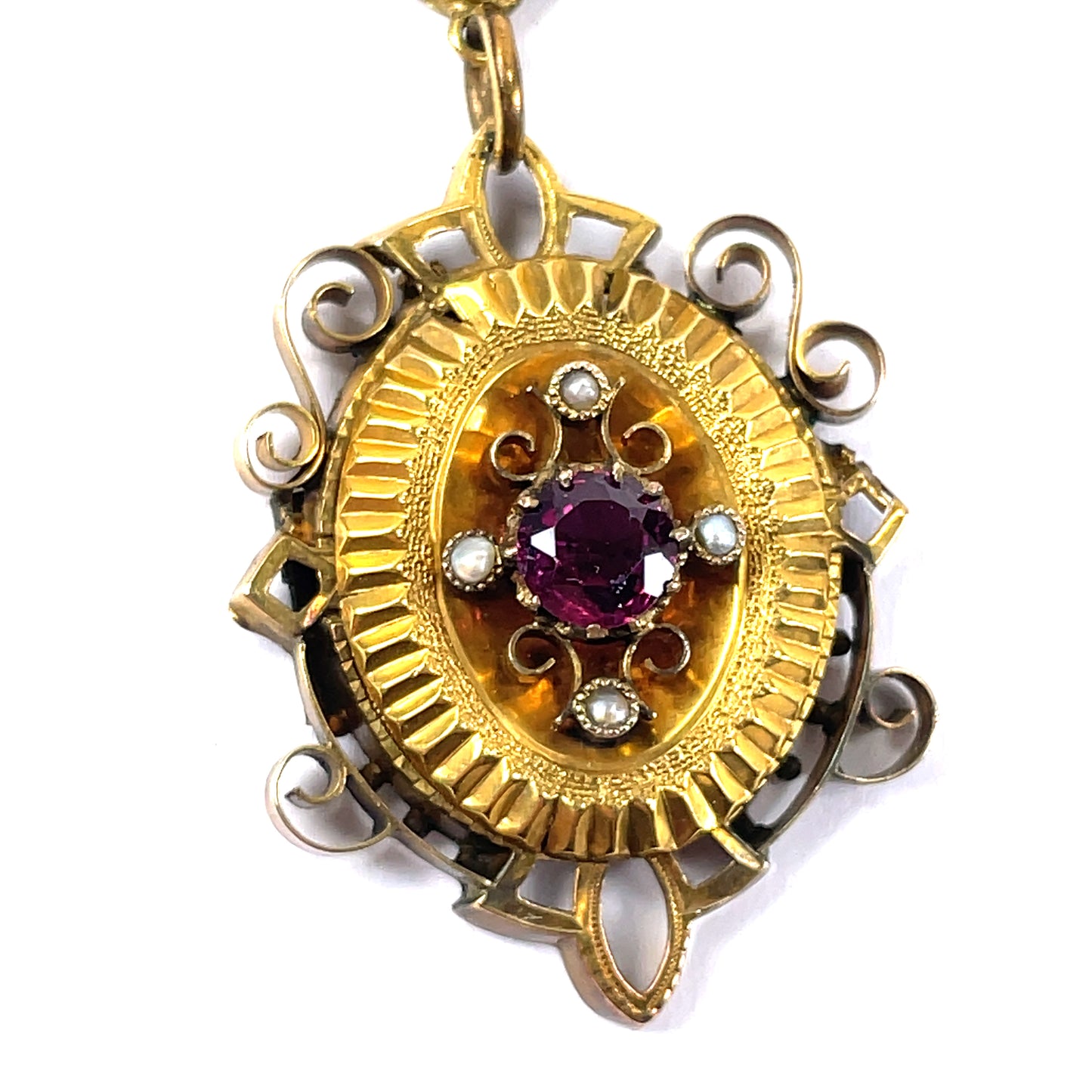 Victorian Gold Filled Bookchain Necklace Garnet Seed Pearl