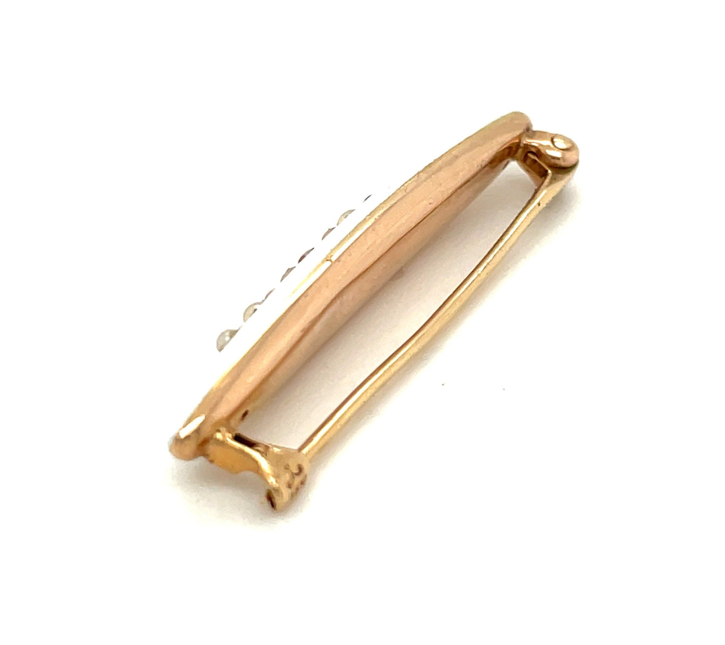 VIctorian 14k Yellow Gold Seed Pearls White Enamel Pin