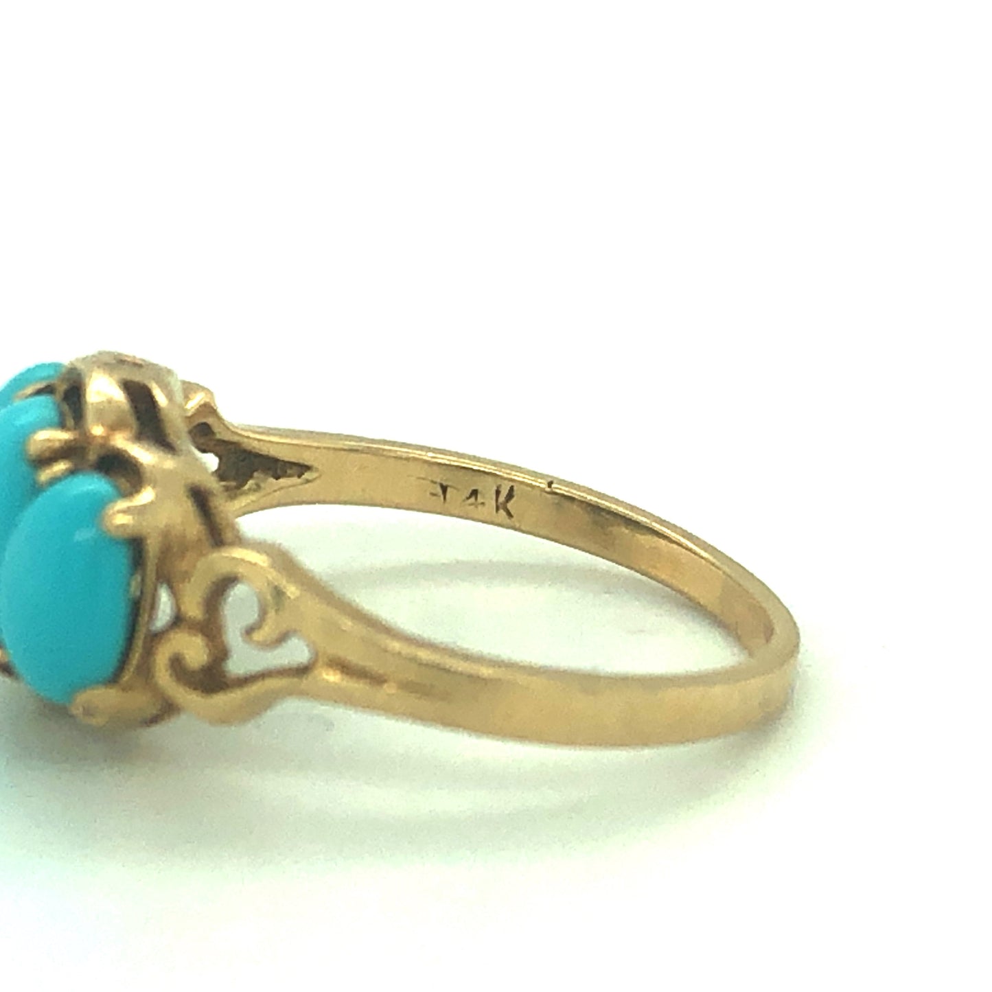 14K Old Natural Turquoise Gold Ring Size 6