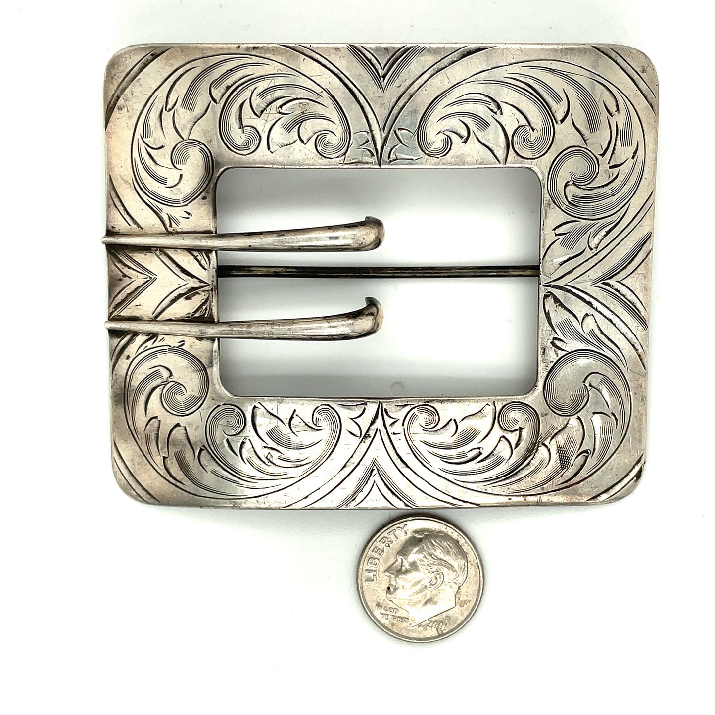 Victorian Sterling Silver Sash/Belt Buckle Hand Engraved Signed 34.8g