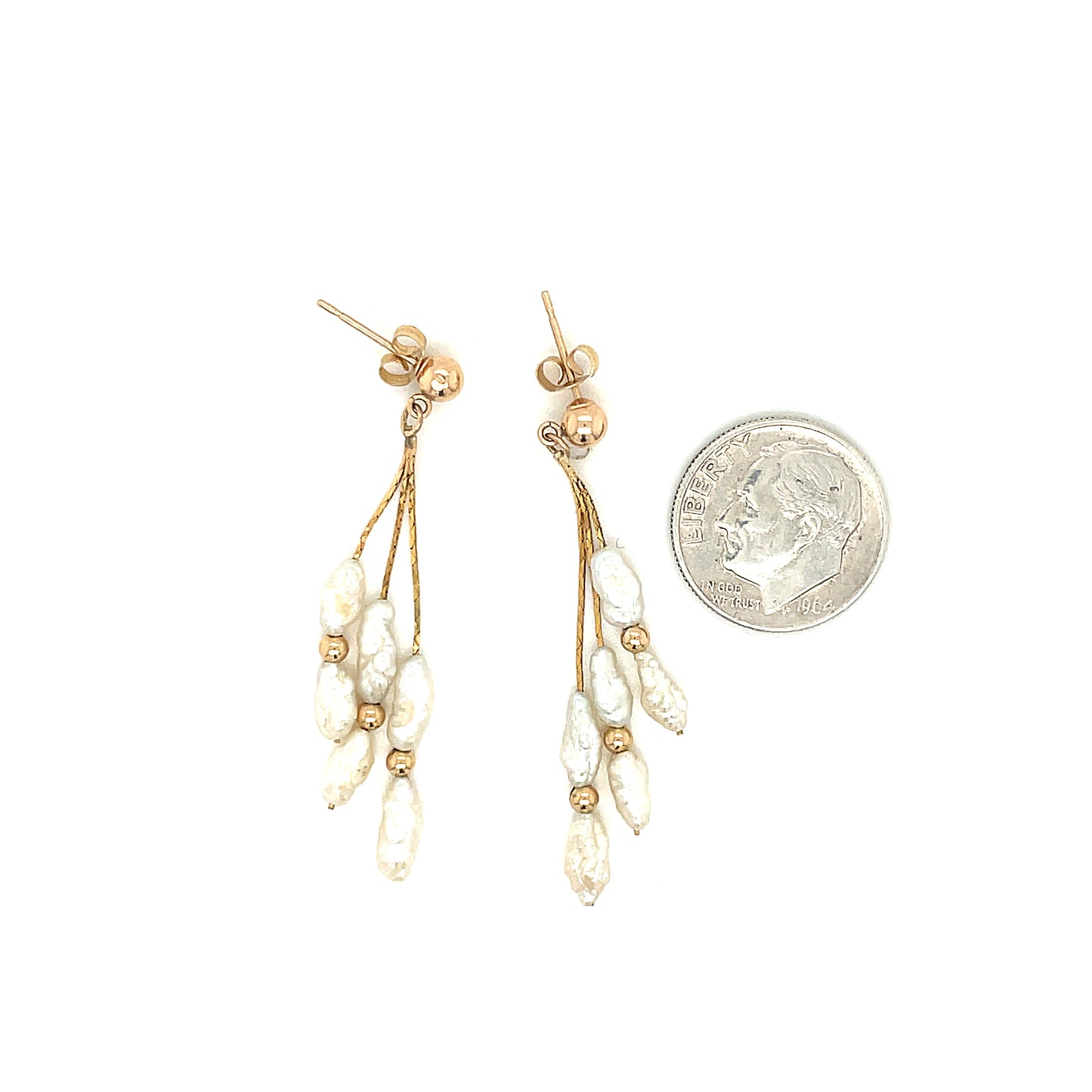 14k Yellow Gold and Pearl Dangle Earrings 1.7 Grams