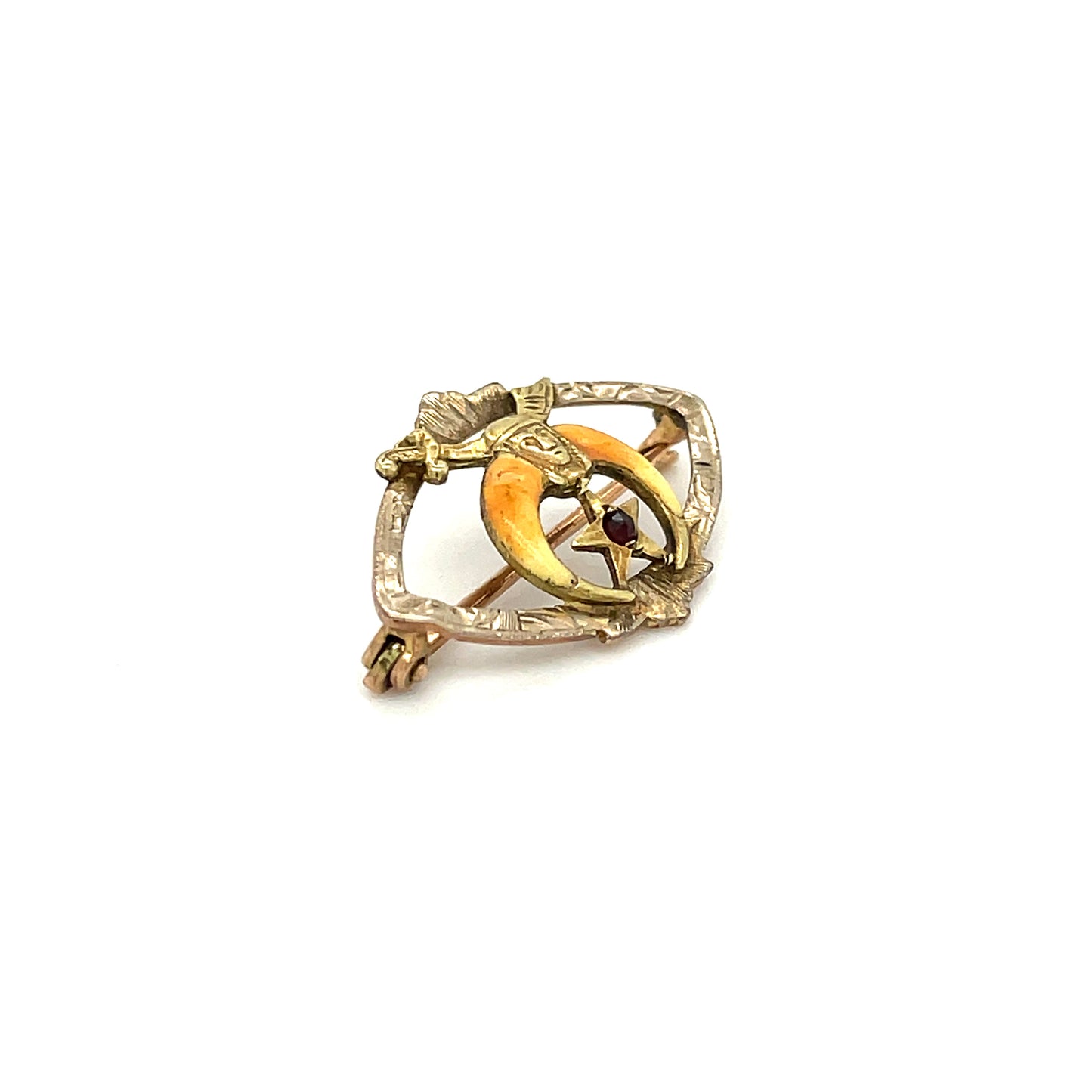 Antique Woman’s Egyptian Revival Masonic Shriners Eastern Star Pin 10k Yellow Gold Ruby 1.36g