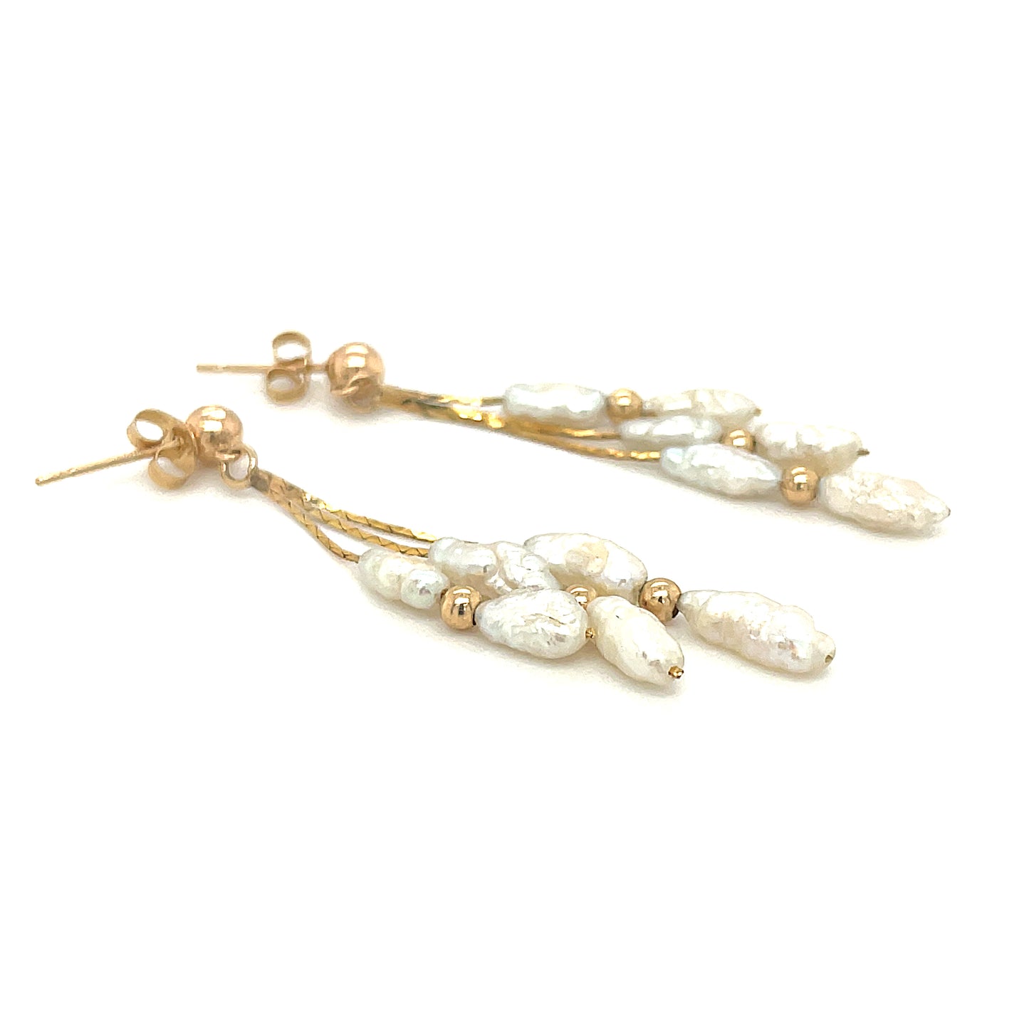 14k Yellow Gold and Pearl Dangle Earrings 1.7 Grams