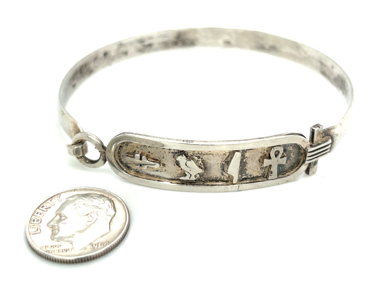 Egyptian Hieroglyphics Sterling Silver Bracelet 13.7 Grams