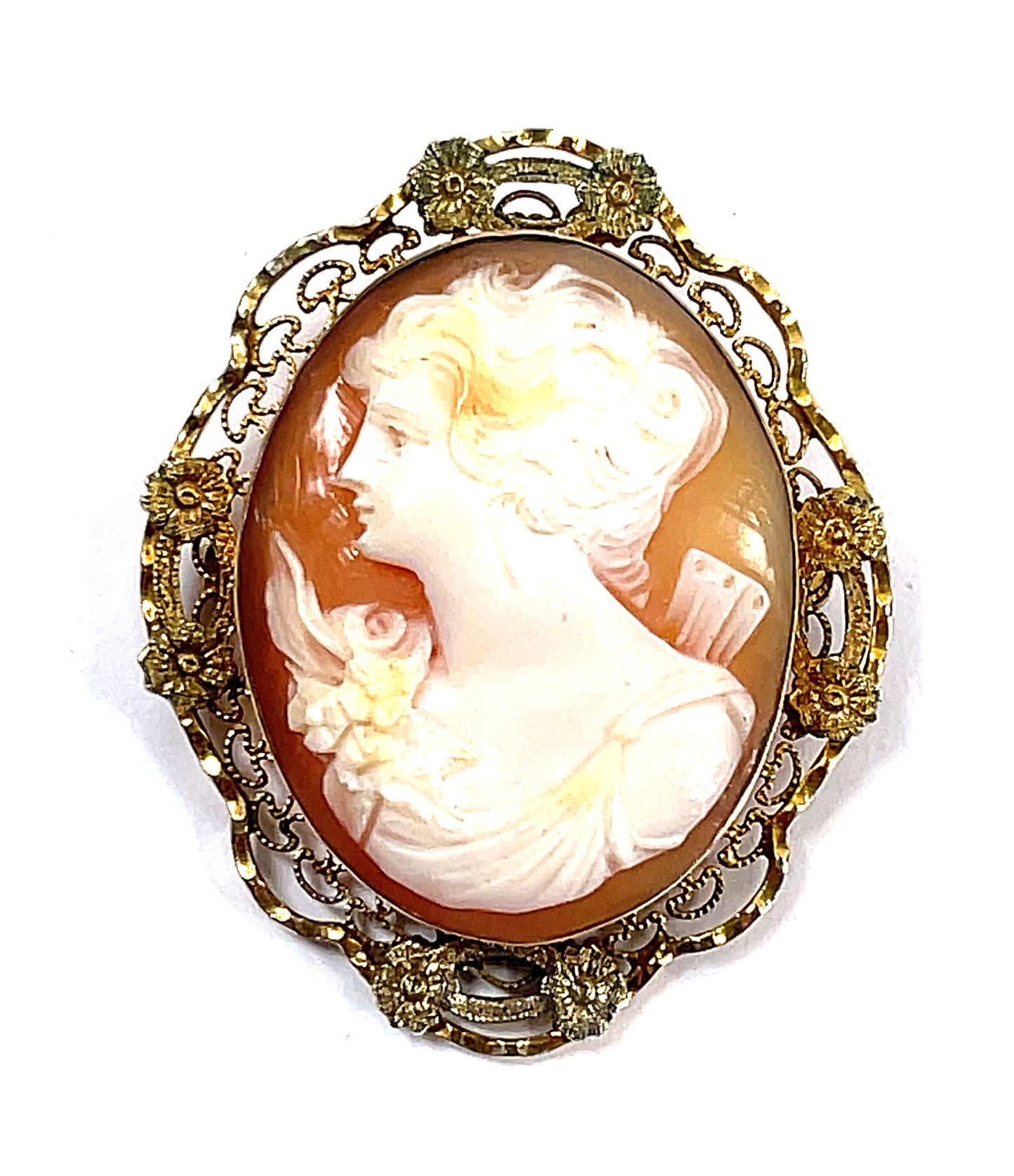Antique Cameo 10k Yellow Gold AMCO Brooch Pin 6.7 Grams 1.5" x 1.25"