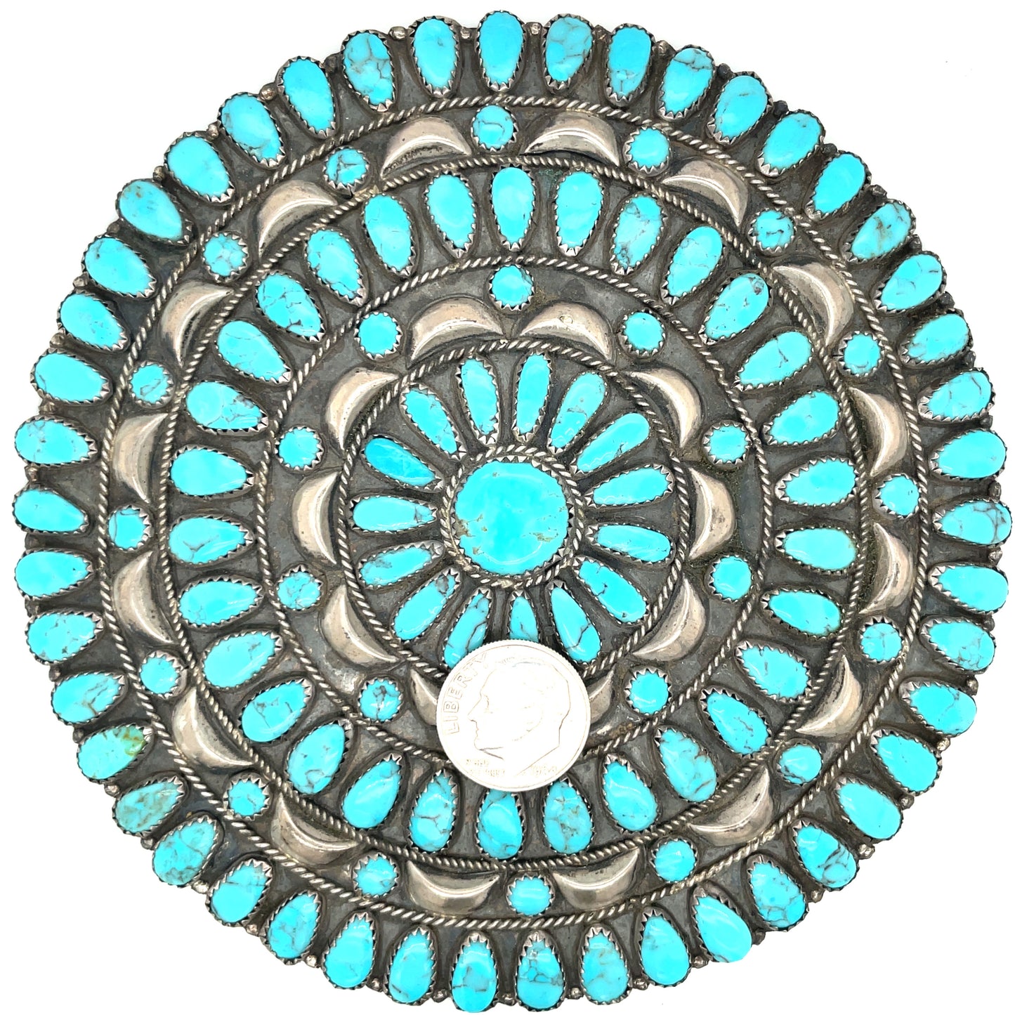 Vintage Kingman Turquoise and Sterling Silver Brooch 70’s