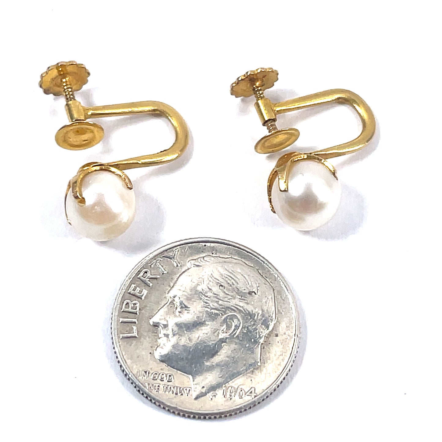 14k Yellow Gold and Pearl Screw Back Earrings 2.3 Grams