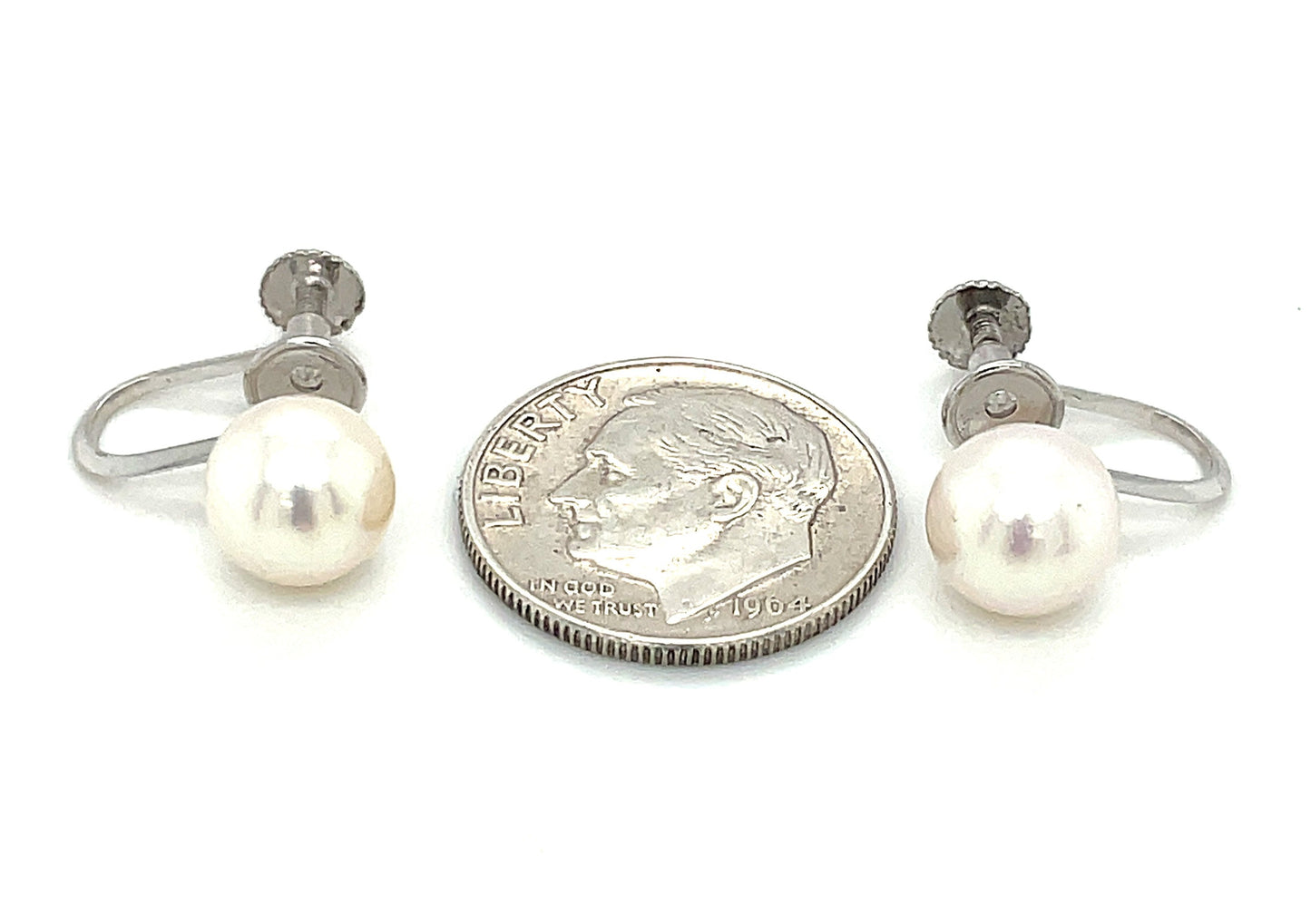 14k White Gold and Pearl Screw Back Earrings 2 Grams