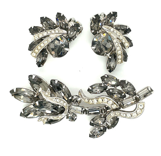 Vintage Weiss Signed Brooch and Earrings Rhinestones and Crystal