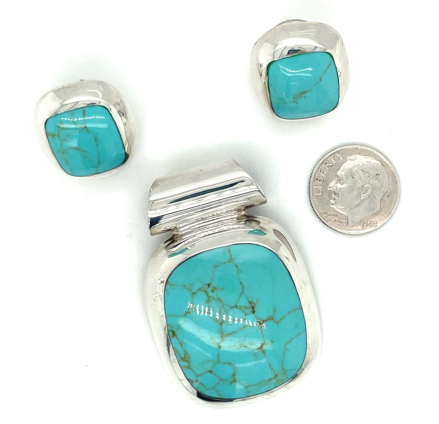 Vintage Turquoise Earrings and Pendant Set Mexico