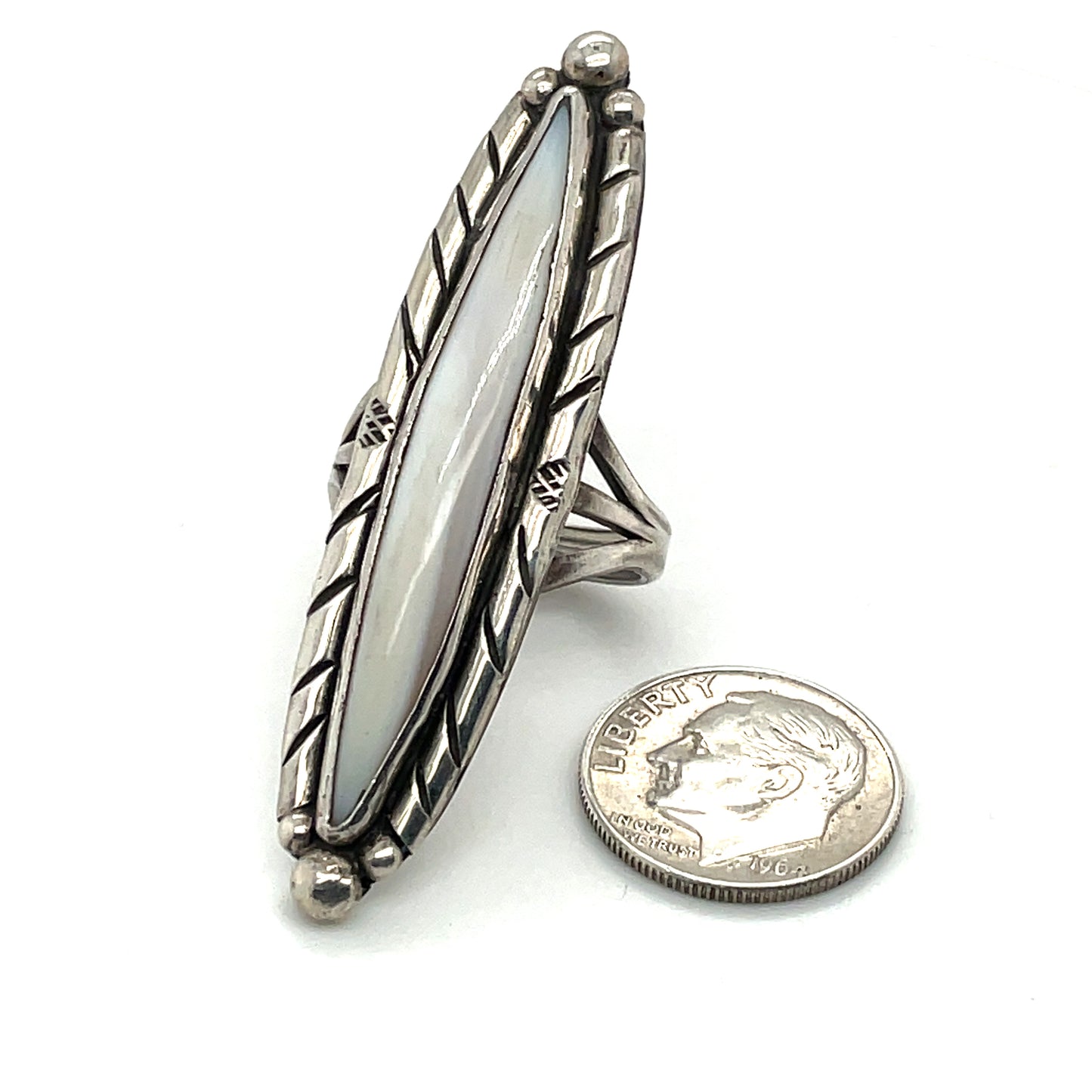 Vintage Sterling Silver Ring Mother of Pearl Size 7.5