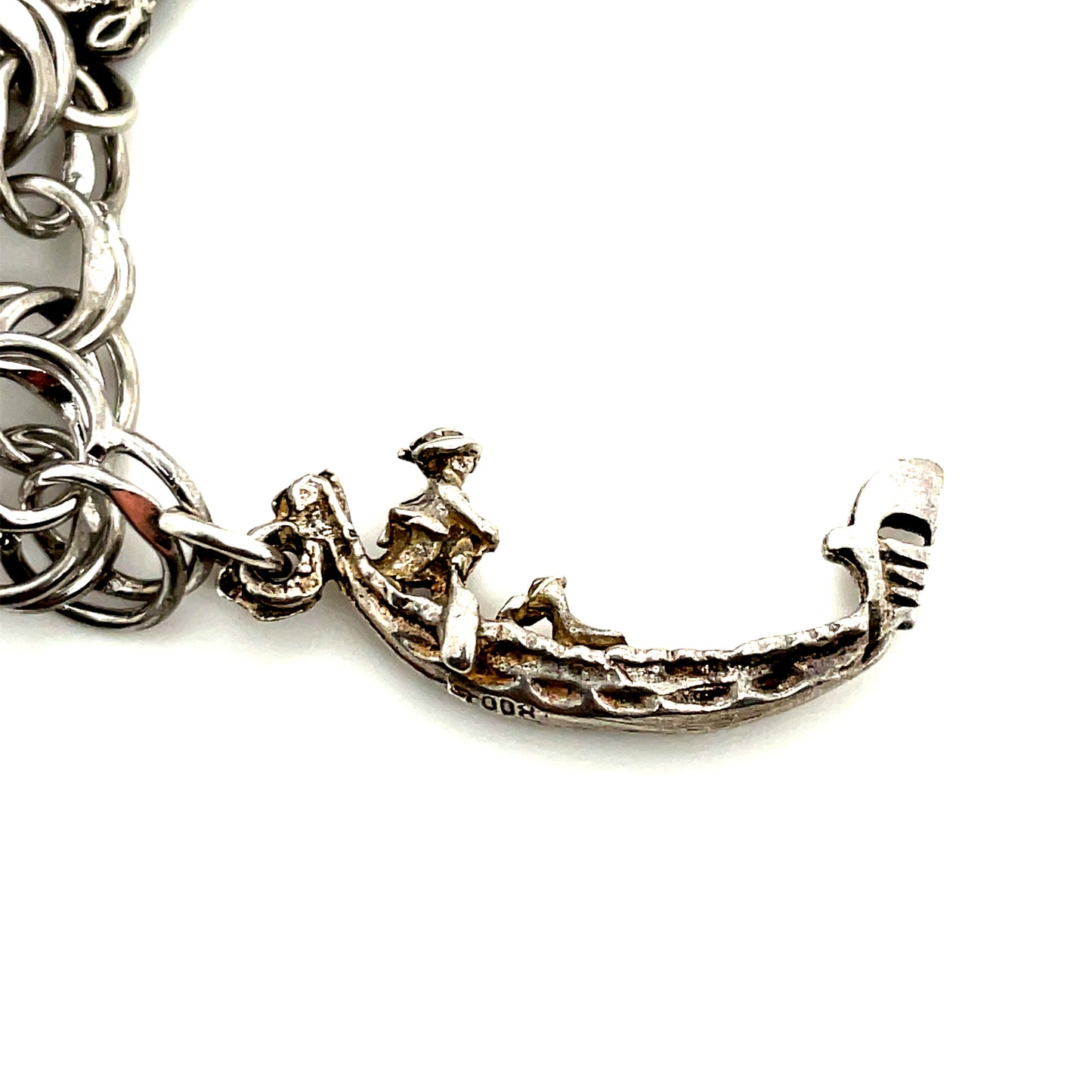 Vintage Sterling Silver European Charm Bracelet 7 Charms 38.3 Grams 7 7/8"