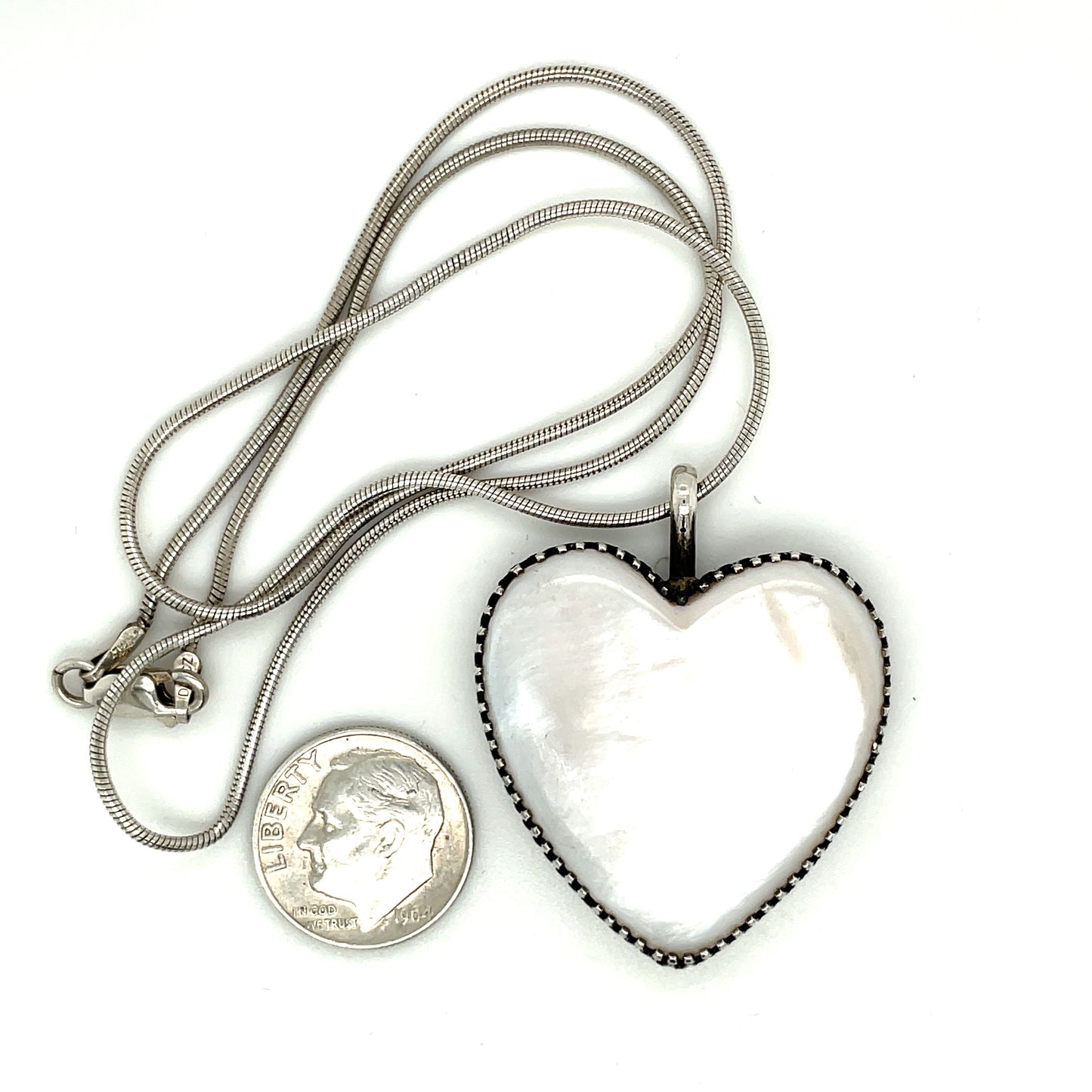 Sterling Silver and Mother of Pearl Necklace 18" Chain