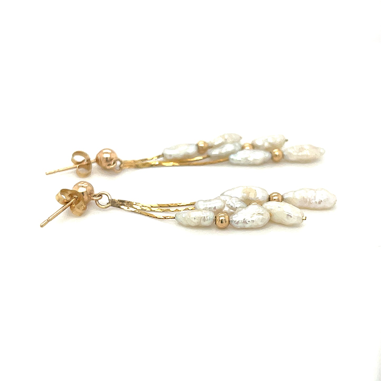 14k Yellow Gold and Pearl Dangle Earrings 1.7 Grams