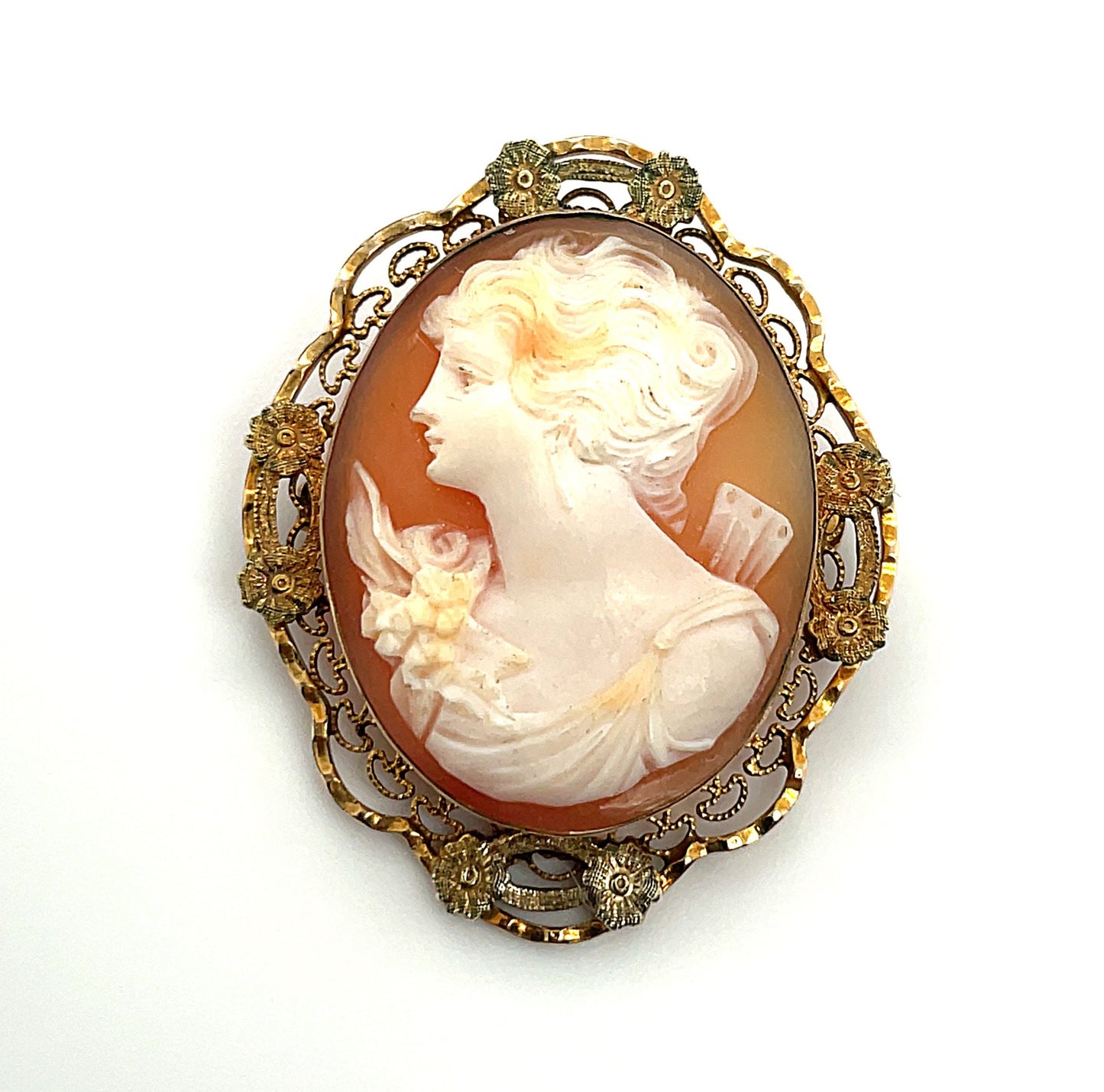 Antique Cameo 10k Yellow Gold AMCO Brooch Pin 6.7 Grams 1.5" x 1.25"