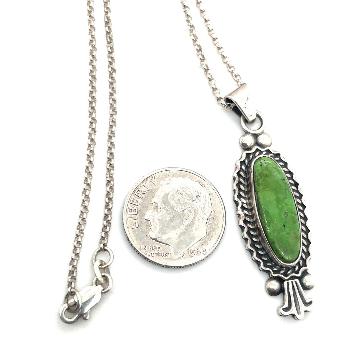 Vintage Southwestern Sterling Silver and Turquoise Pendant with Sterling Silver Chain