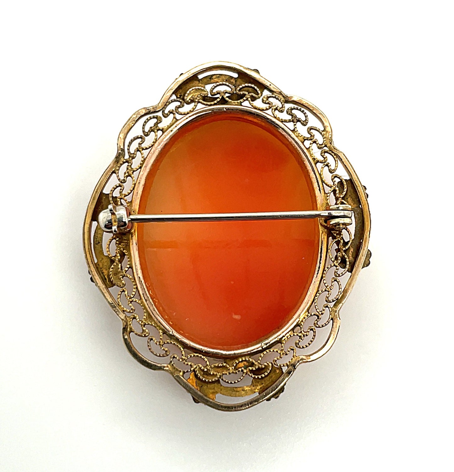 Antique Cameo 10k Yellow Gold AMCO Brooch Pin 6.7 Grams 1.5" x 1.25"