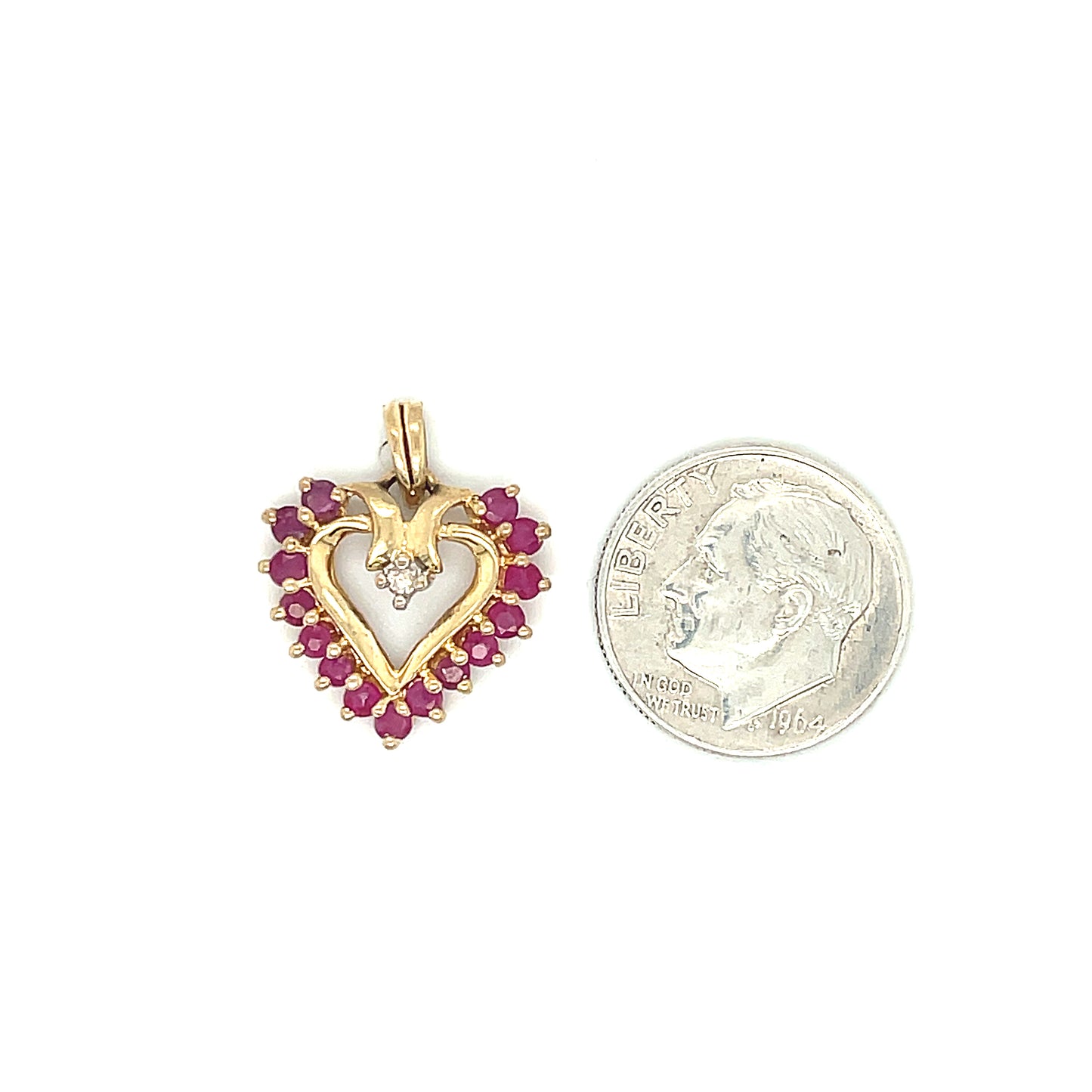 10K Gold Ruby and Diamond Heart Pendant