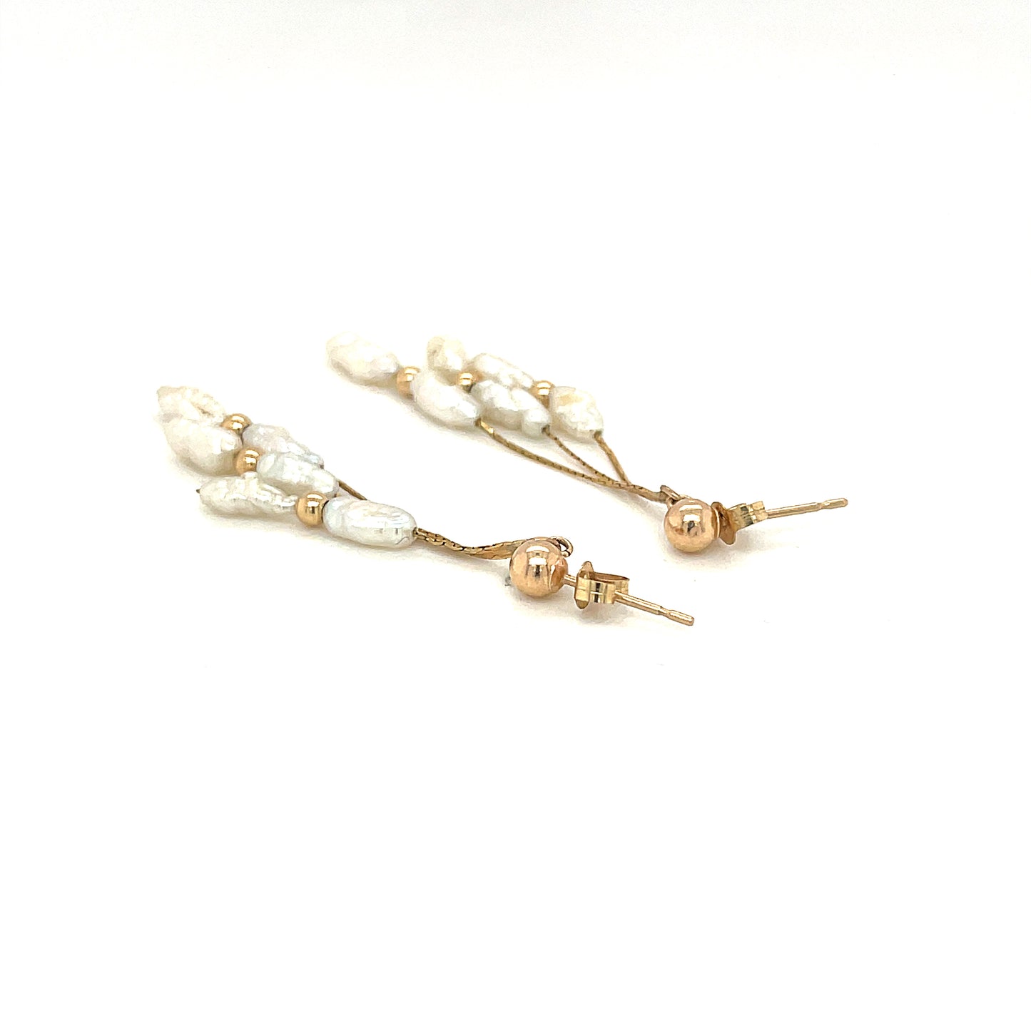 14k Yellow Gold and Pearl Dangle Earrings 1.7 Grams