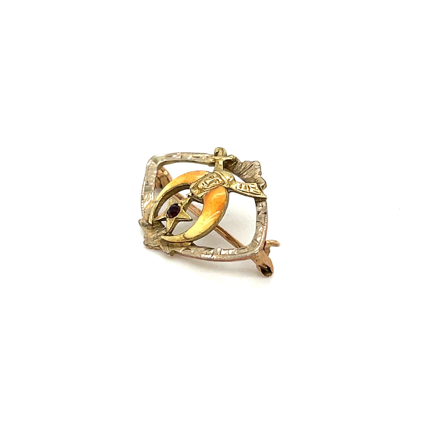 Antique Woman’s Egyptian Revival Masonic Shriners Eastern Star Pin 10k Yellow Gold Ruby 1.36g