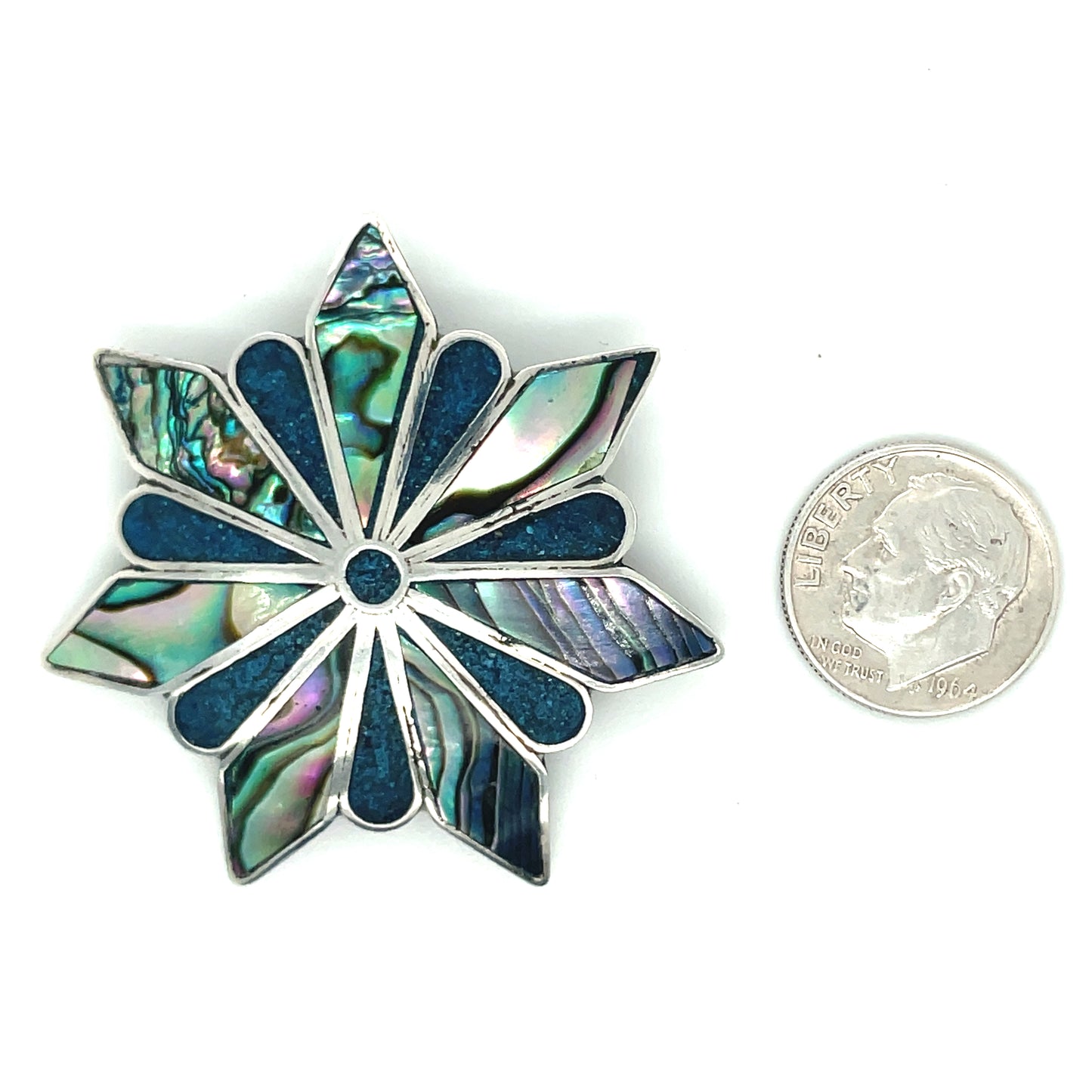 Vintage Sterling Silver and Abalone Shell Pendant/Pin Mexico 6.2 grams