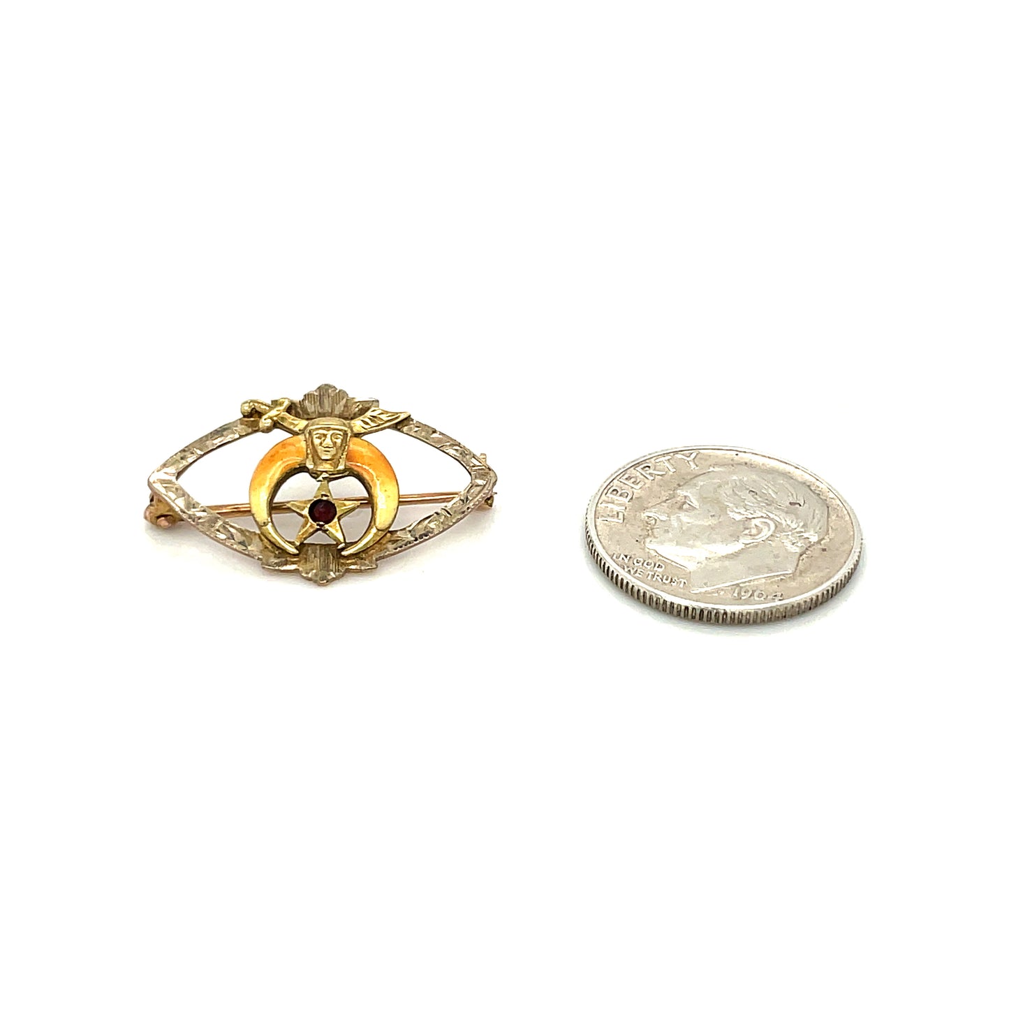 Antique Woman’s Egyptian Revival Masonic Shriners Eastern Star Pin 10k Yellow Gold Ruby 1.36g