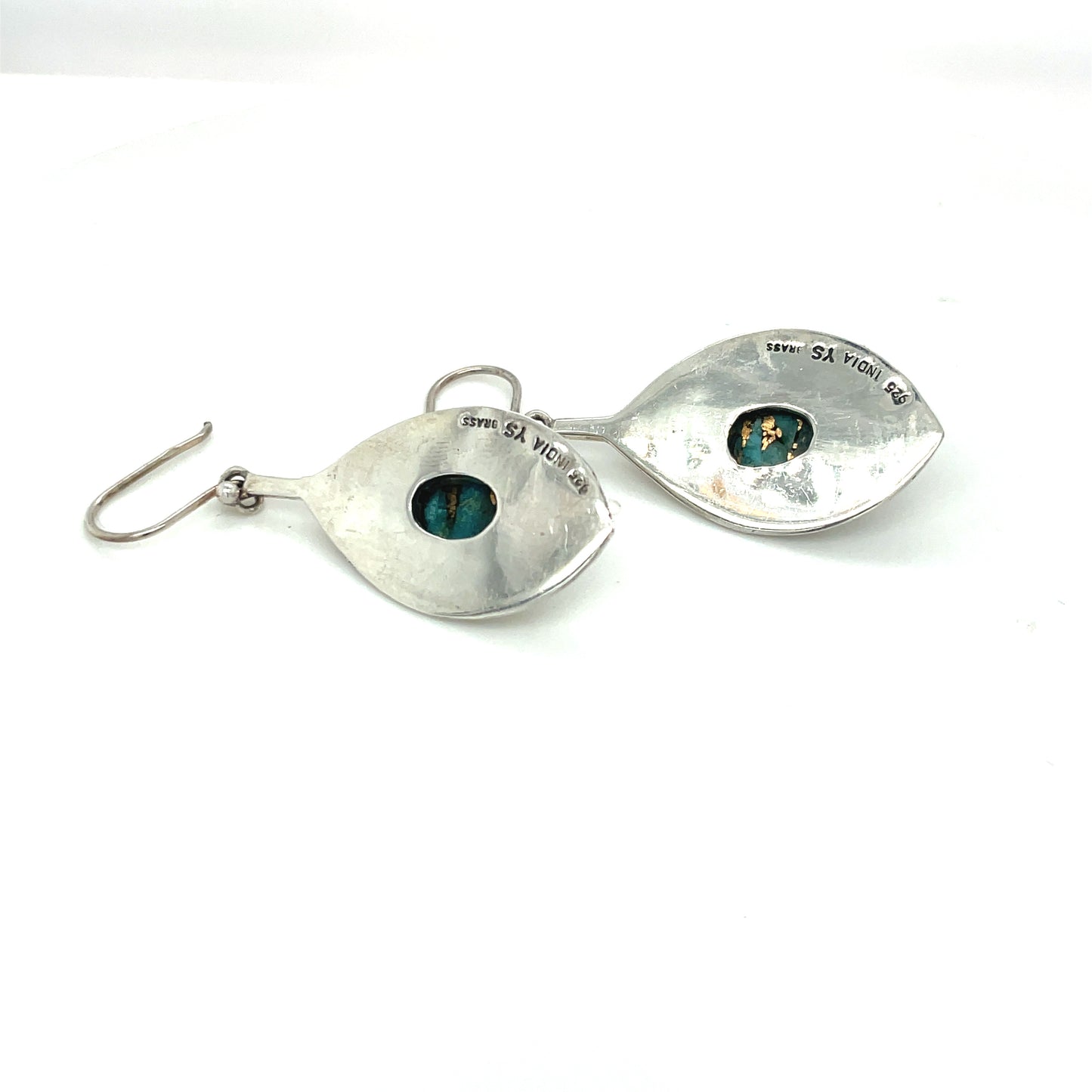 Sterling Silver, Brass and Turquoise Earrings 7.2 Grams