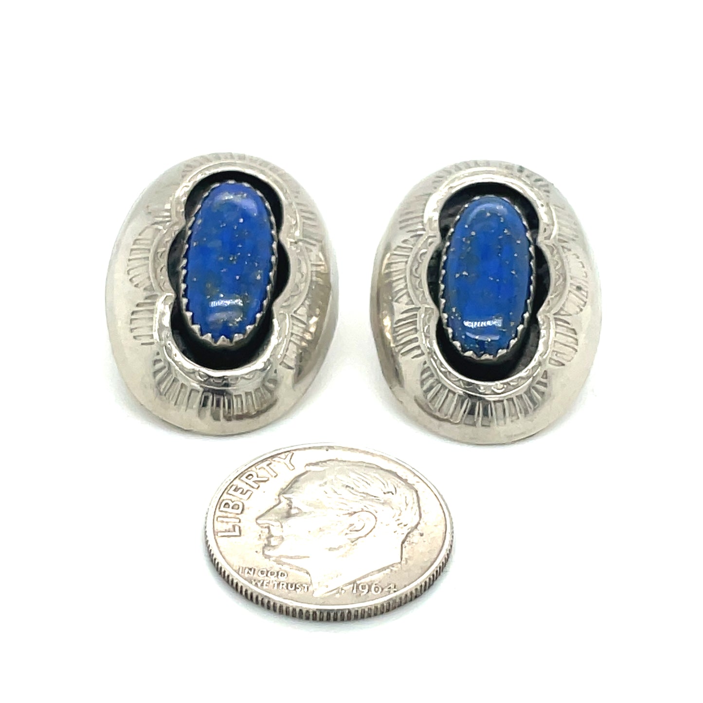 Vintage Southwestern Sterling Silver and Lapis Lazuli Earrings 5.6 Grams