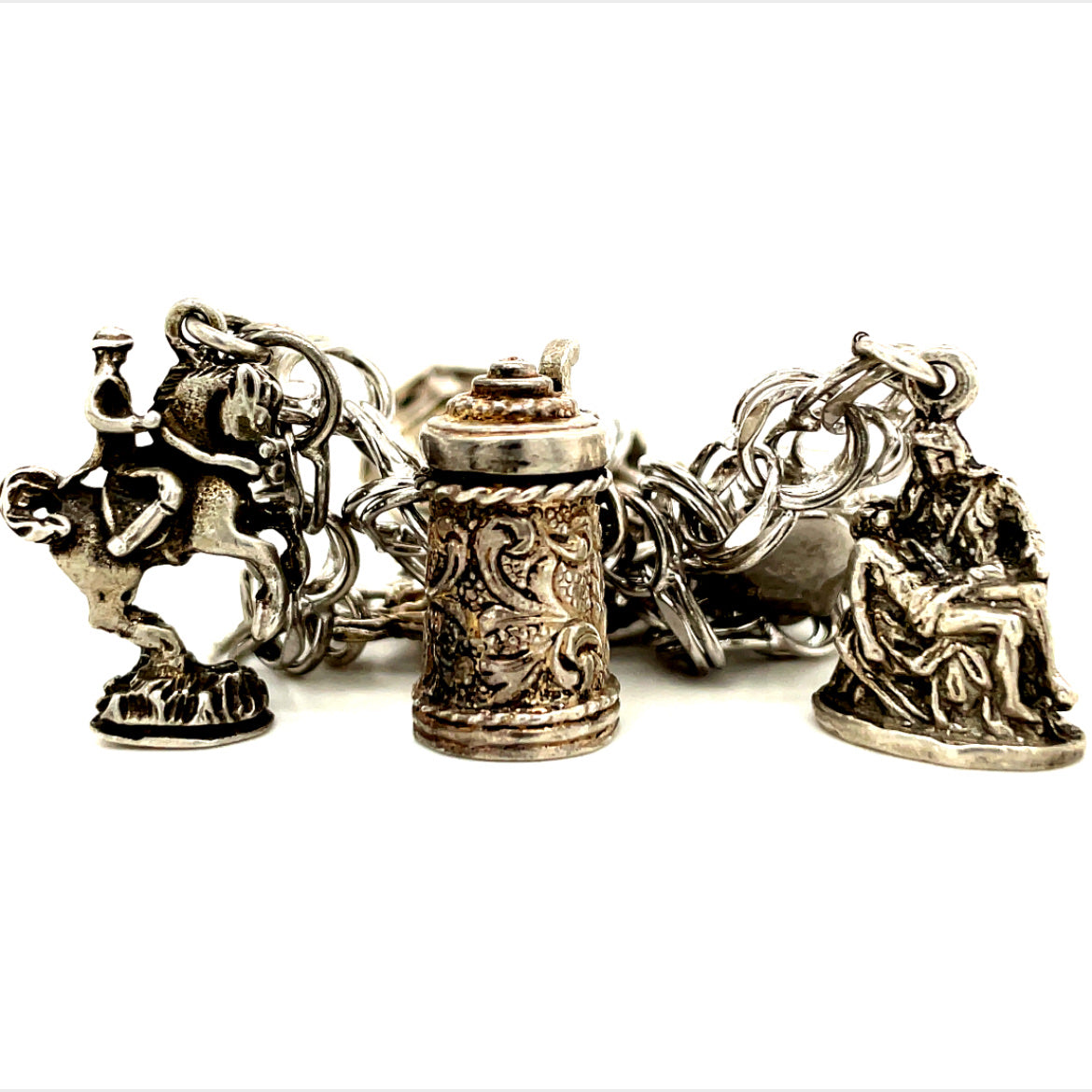 Vintage Sterling Silver European Charm Bracelet 7 Charms 38.3 Grams 7 7/8"