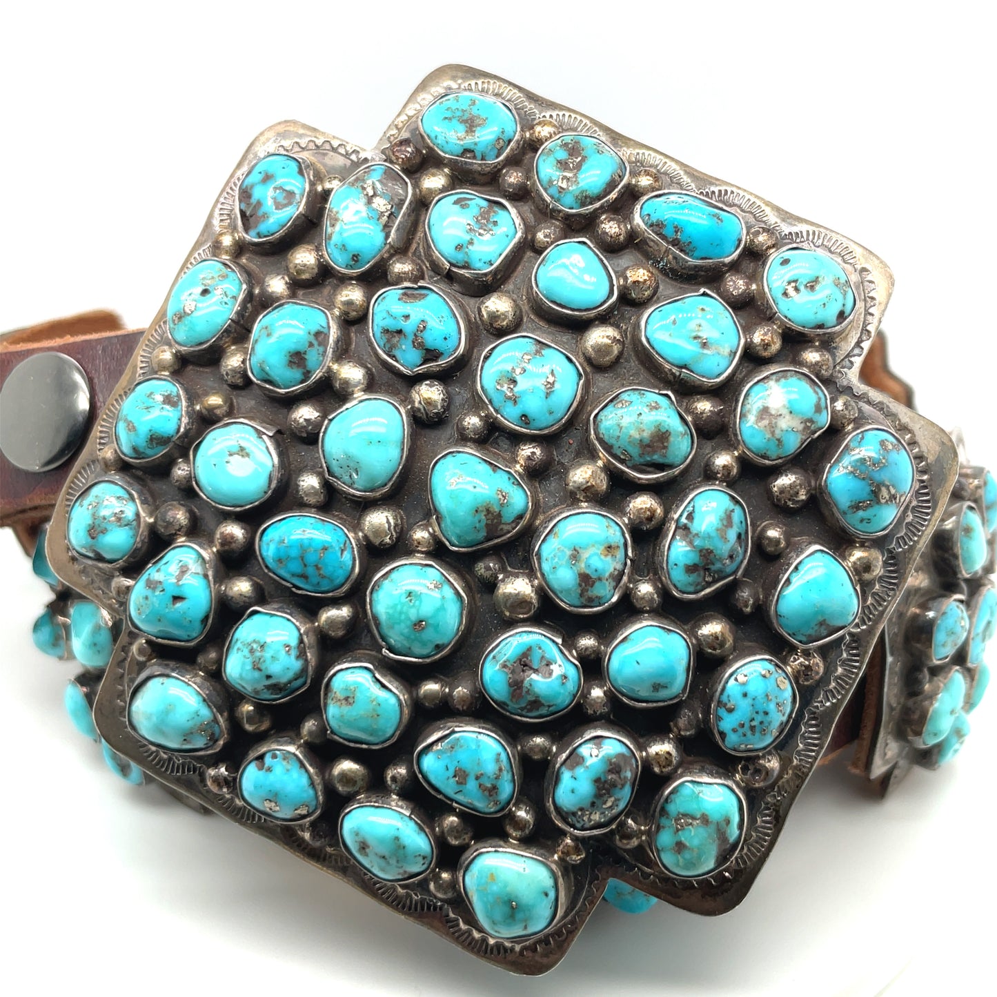 Vintage Morenci Turquoise and Sterling Silver Santa Fe Cross Belt Buckle and Conchos Daniel Martinez
