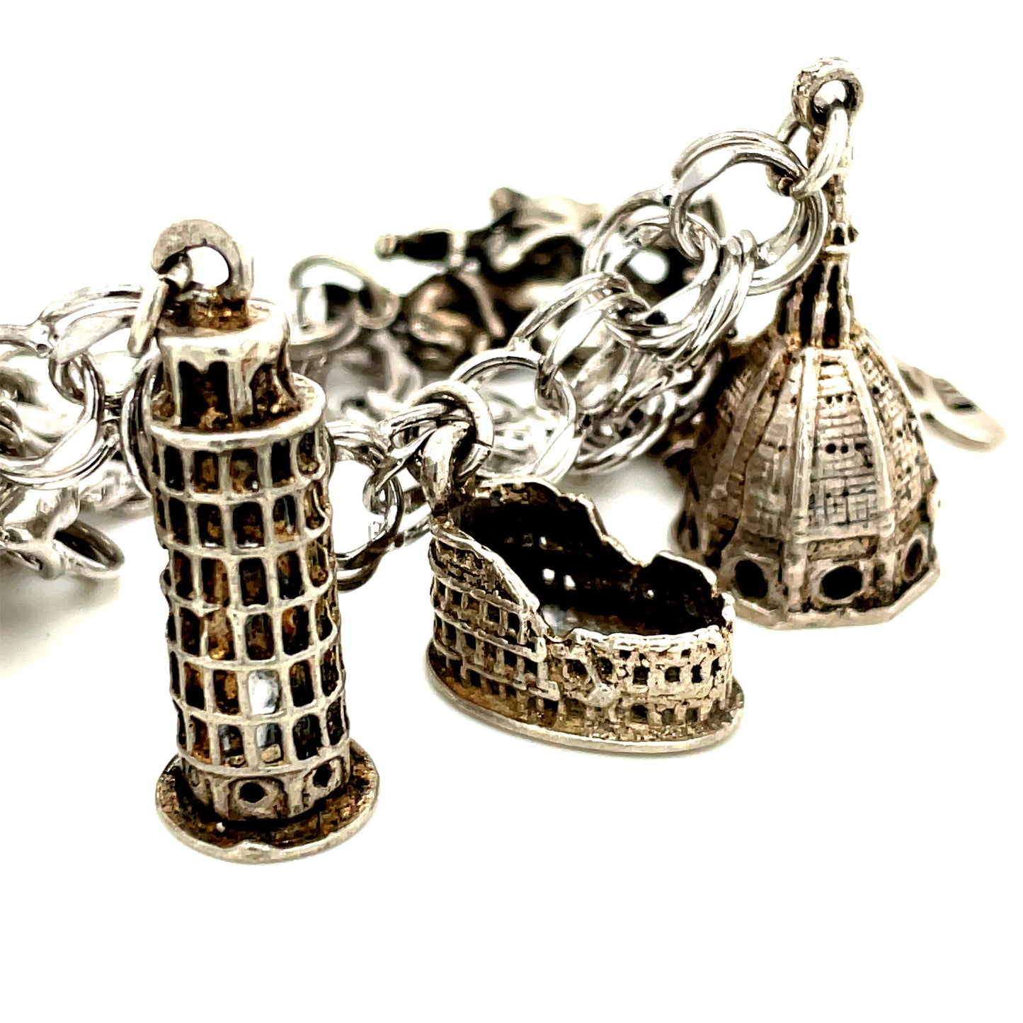 Vintage Sterling Silver European Charm Bracelet 7 Charms 38.3 Grams 7 7/8"