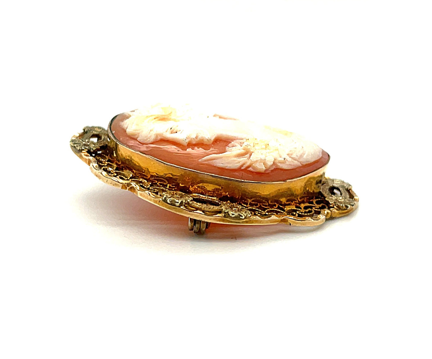 Antique Cameo 10k Yellow Gold AMCO Brooch Pin 6.7 Grams 1.5" x 1.25"