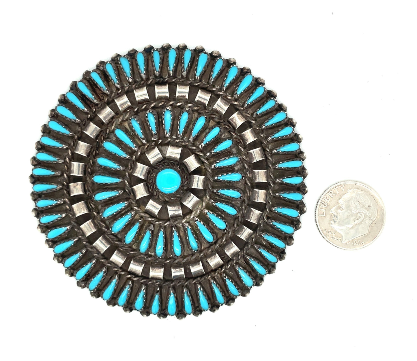 Vintage Sleeping Beauty Turquoise and Sterling Silver Brooch Pendant 80’s