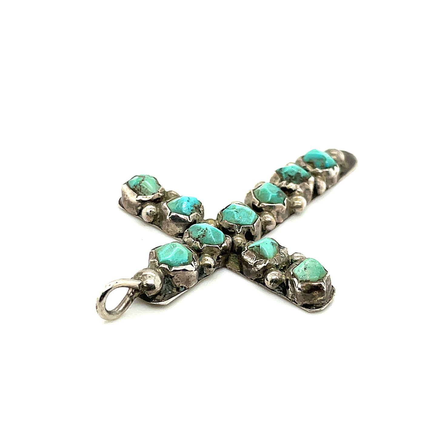 Old Pawn Southwestern Sterling Silver and Turquoise Cross Pendant 8.4 g