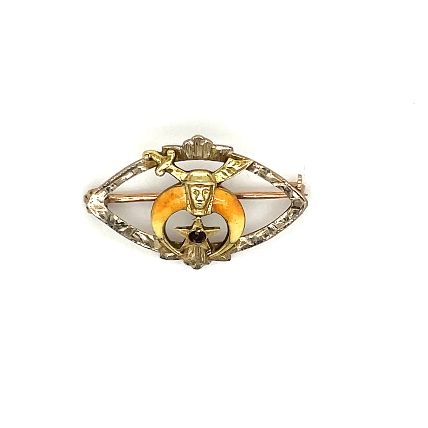 Antique Woman’s Egyptian Revival Masonic Shriners Eastern Star Pin 10k Yellow Gold Ruby 1.36g