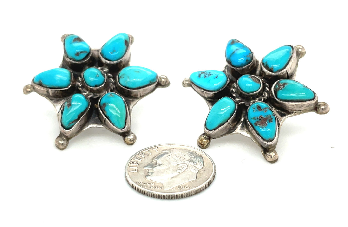 Vintage Royston Turquoise and Sterling Silver Earrings 50’s Southwestern