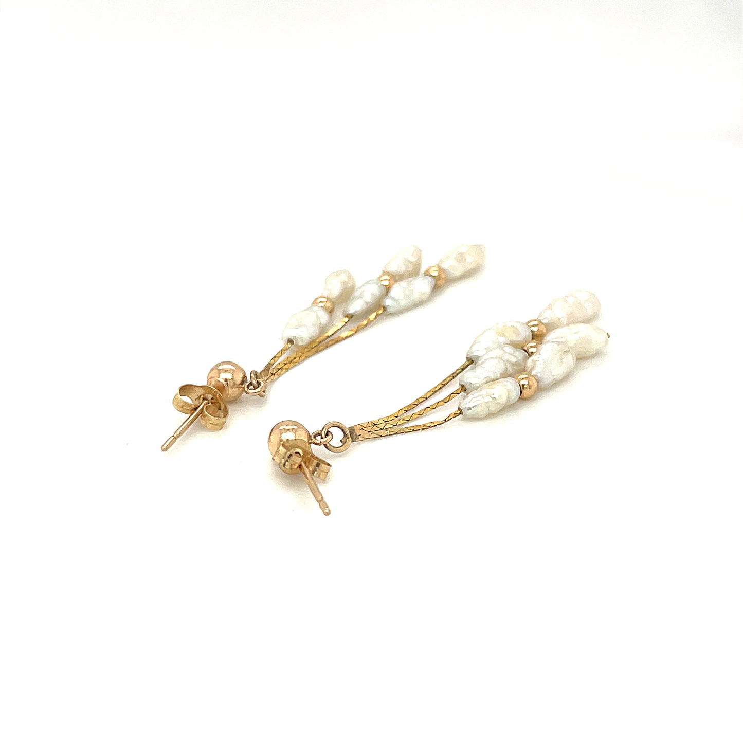 14k Yellow Gold and Pearl Dangle Earrings 1.7 Grams
