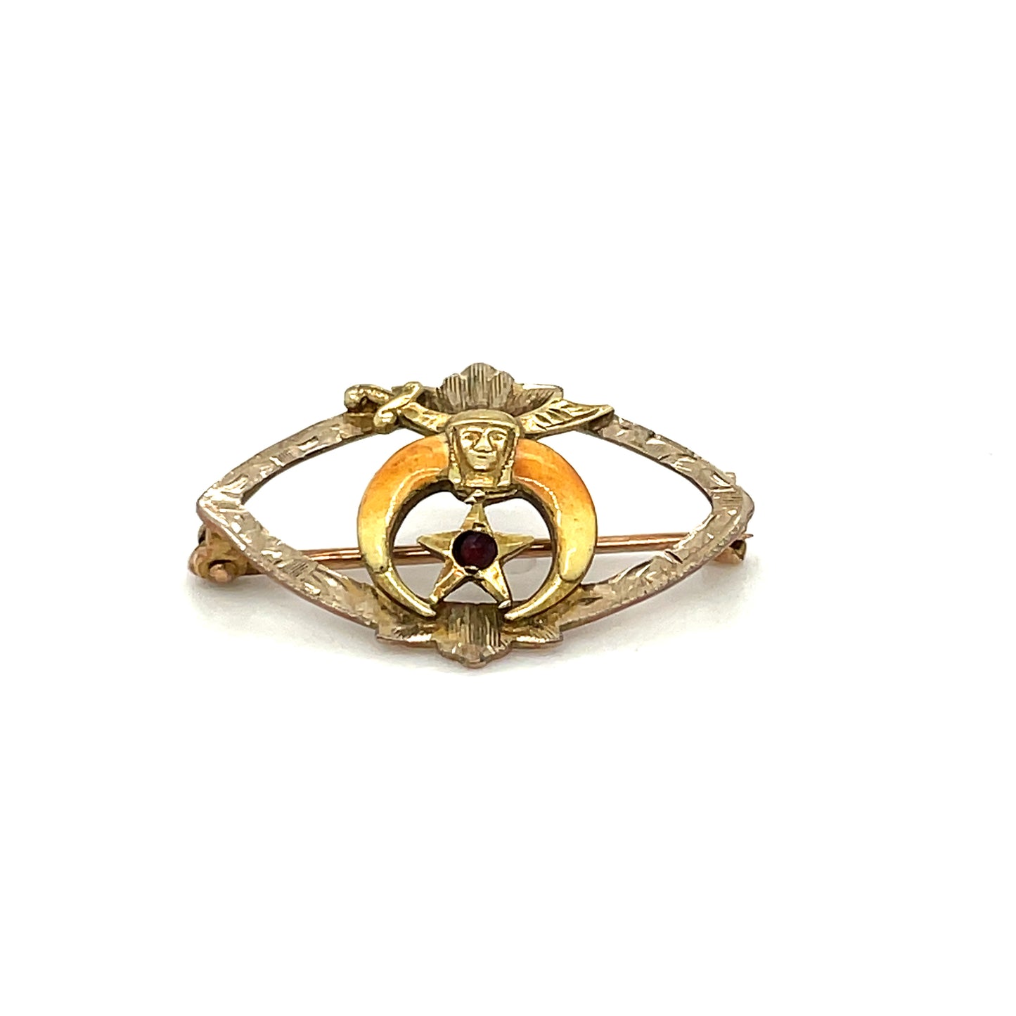 Antique Woman’s Egyptian Revival Masonic Shriners Eastern Star Pin 10k Yellow Gold Ruby 1.36g