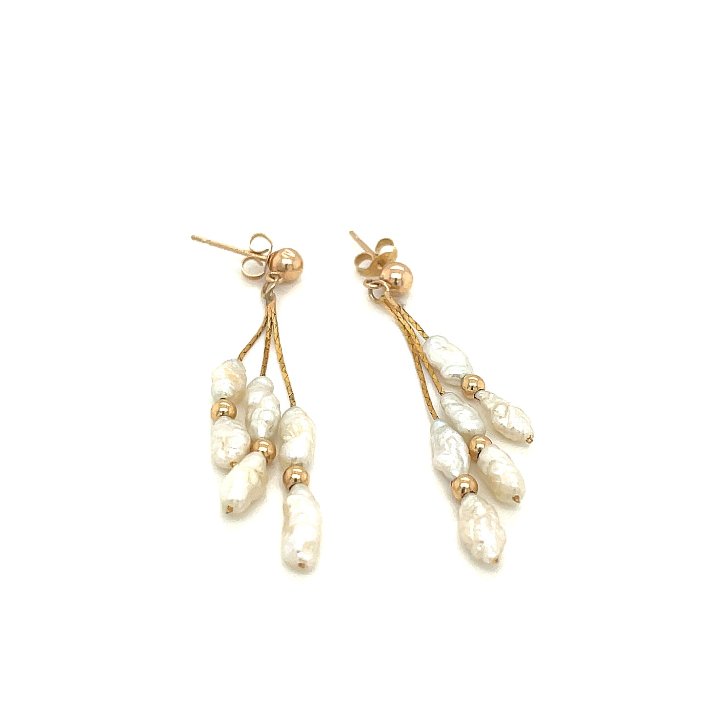14k Yellow Gold and Pearl Dangle Earrings 1.7 Grams