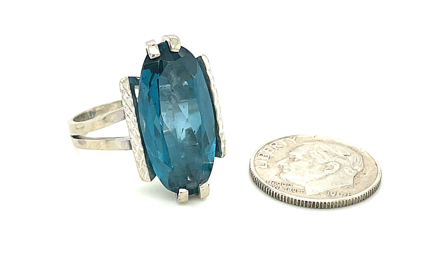 Vintage 14k White Gold Aquamarine Ring 6.1 Grams Size 8