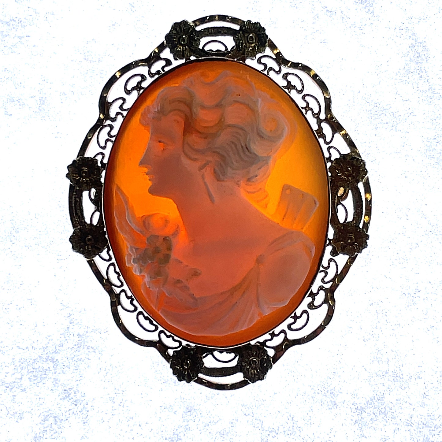 Antique Cameo 10k Yellow Gold AMCO Brooch Pin 6.7 Grams 1.5" x 1.25"